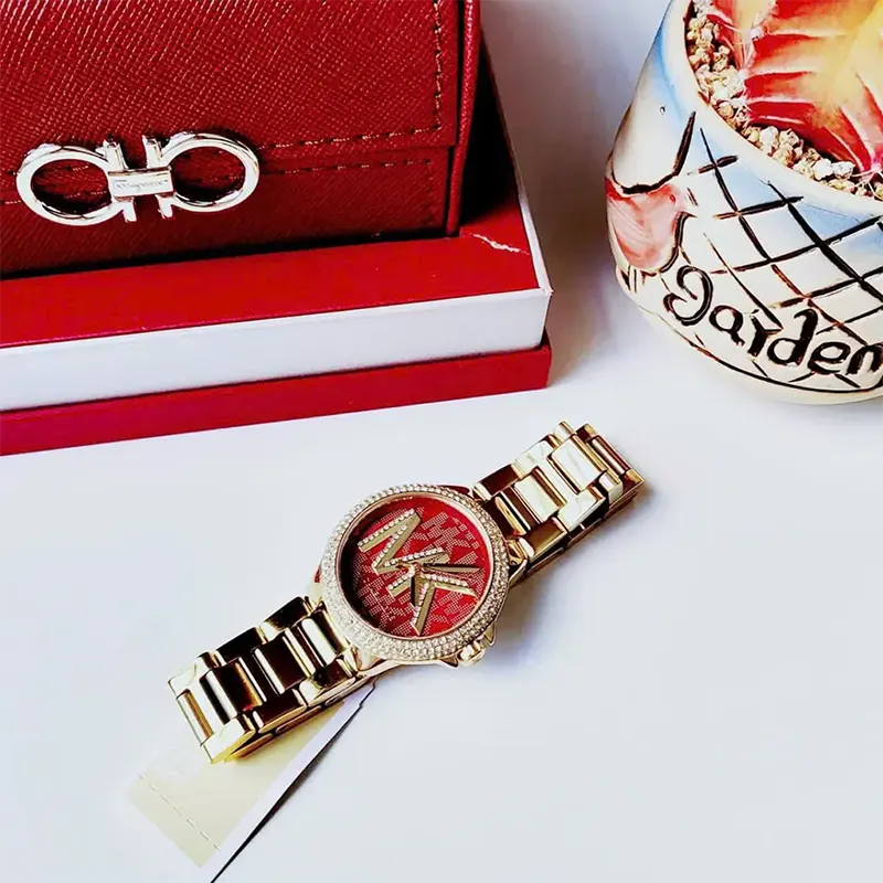 Michael Kors Quartz Camille Crystal Red Dial Ladies Watch- MK7196